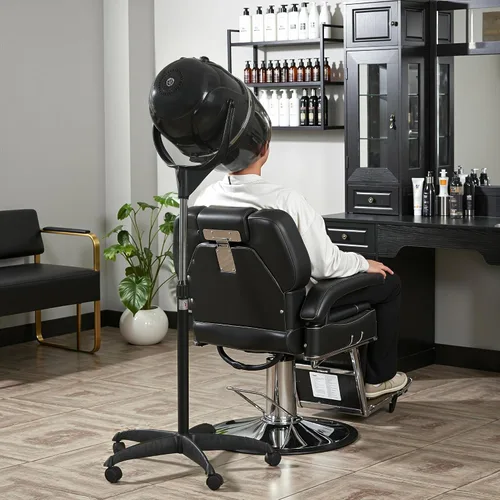 Miniatura 2 de BarberPub Secador de pelo con capucha de 1300 W con soporte, base rodante de pie ajustable en altura, equipo de salón de belleza con rotación