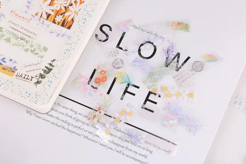 Miniatura 9 de YUBBAEX 5 rollos de juego de cinta adhesiva Washi con patrón floral PET Flores decorativas transparentes para manualidades, bricolaje, diarios