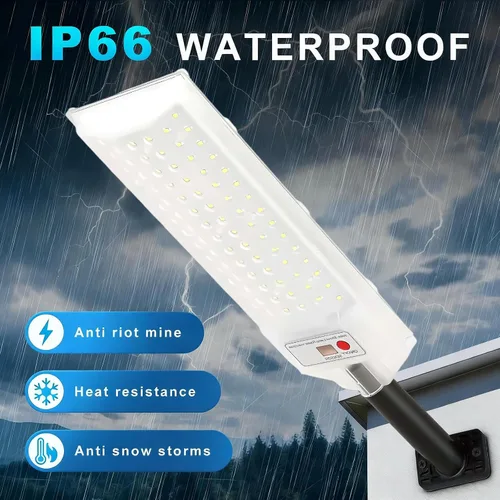 Miniatura 6 de Paquete de 2 farolas solares blancas, luz solar impermeable para exteriores con sensor de movimiento, luz de inundación con control remoto