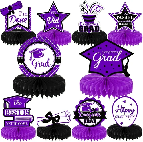 Miniatura 9 de 10 piezas de decoraciones de fiesta de graduación 2026 Felicidades graduados de panal de abeja centros de mesa de felicitaciones para fiesta
