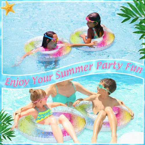 Miniatura 6 de Wettarn Flotadores inflables de piscina, 8 unidades, tubos de natación para niños, tubos de piscina con purpurina interior de lentejuelas, tubo