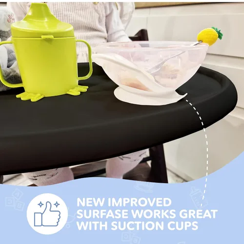 Miniatura 5 de Mesa para silla alta compatible con silla Stokke Tripp Trapp con potente superficie de succión suave, negro brillante, libre de BPA, fácil