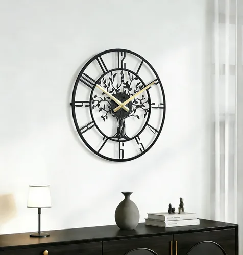 Miniatura 5 de Reloj de pared grande del Árbol de la Vida, relojes de pared grandes de metal modernos para sala de estar, reloj silencioso de 18 pulgadas operado