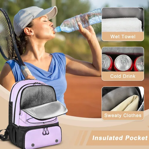 Miniatura 5 de Mochila de Tenis Arcoyard con Capacidad para 2 Raquetas, Bolsas de Tenis Profesionales para Mujeres, Mochila de Tenis con Compartimento Ventilado