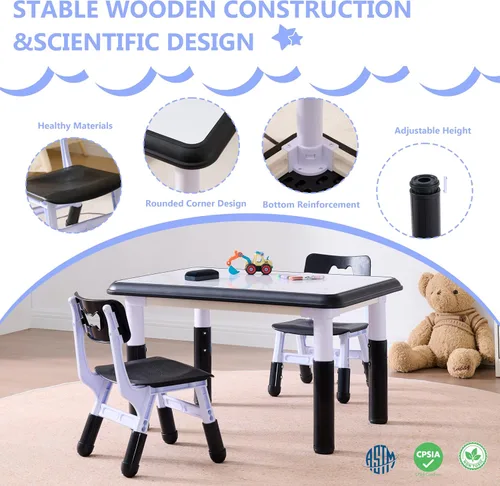 Miniatura 5 de Set de mesa y sillas para niños GTOLV (2 sillas), juego de mesa y silla ajustable en altura para niños de 3 a 8 años con escritorio con grafitis