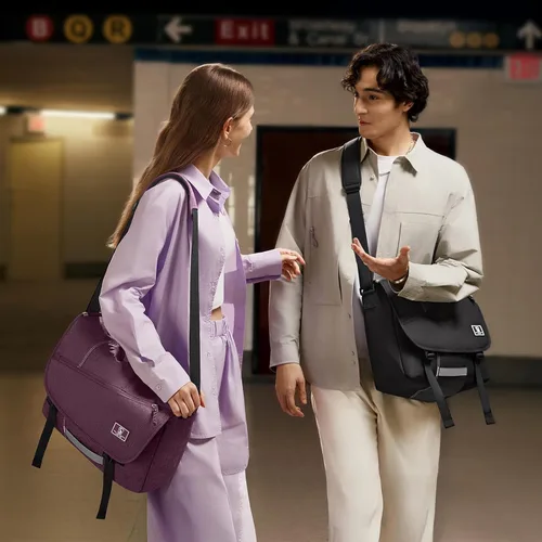 Miniatura 2 de OIWAS Bolsa tipo mensajero para hombre, 14 pulgadas, bolsa cruzada para computadora portátil, bolsa de hombro, bolsa de hombro para universidad