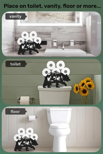Miniatura 4 de Black Bear - Soporte de papel higiénico de metal, divertido soporte de papel de animales para baños, organizador independiente con capacidad para 8