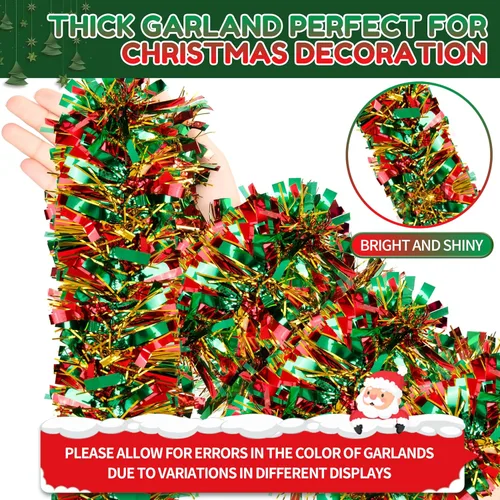 Miniatura 3 de Guirnalda de oropel de Navidad de 50 pies, guirnalda gruesa de oropel, decoraciones de árbol de Navidad, guirnalda de oropel metálica y girada