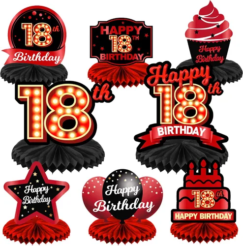 Miniatura 43 de Feliz Cumpleaños 15 Centros de Mesa de Panal Rojo y Negro Globos Decoración Temática de Mesa Decoraciones de Mesa Adornos de Mesa para Niñas Mujeres