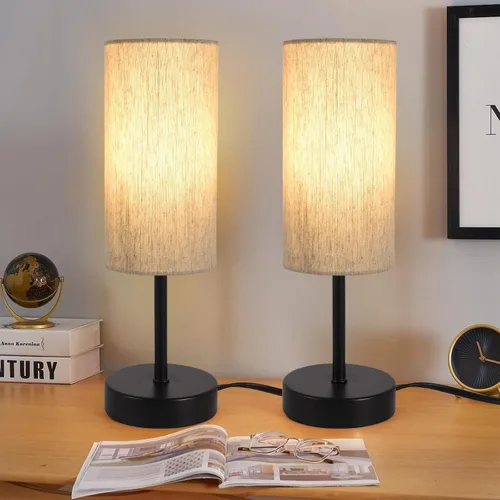 Miniatura 15 de RISLG Juego de 2 lámparas de mesa para recámara, lámparas de noche para mesita de noche con interruptor de cable, lámparas de escritorio