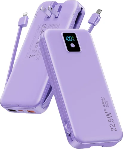 Miniatura 18 de Cargador portátil, cargador de batería de carga rápida de 12000 mAh 22.5 W con cables integrados y enchufe de pared, paquete de baterías esenciales