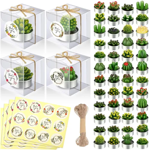 Miniatura 8 de MTLEE Juego de 24 velas de cactus para regalo, delicadas velas de cactus suculentas, mini plantas, recuerdo de fiesta para el día de San Valentín
