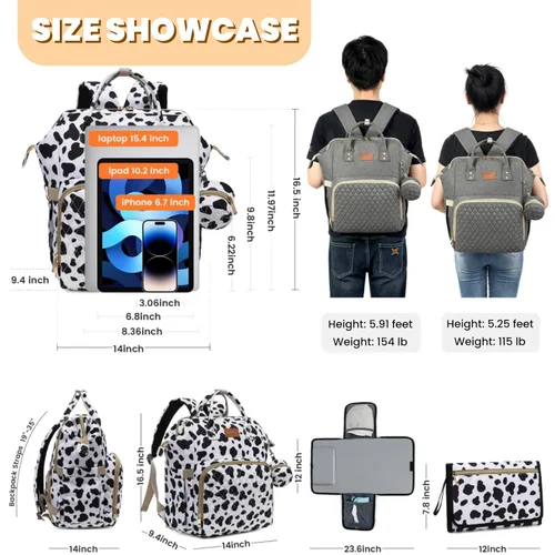 Miniatura 6 de ROSEGIN Mochila para pañales con cambiador, funda para chupete, bolsa de bebé para niños y niñas pequeños - grande, elegante, bolsa de pañales