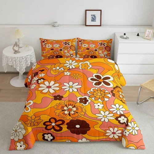 Miniatura 33 de Lindo juego de edredón de flores para niños y mujeres. Juego de ropa de cama de flores coloridas de dibujos animados, tamaño individual, bonito