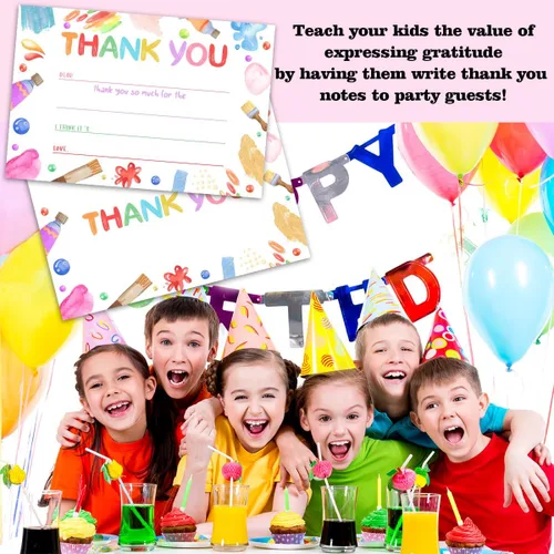Miniatura 5 de Tarjetas de agradecimiento en blanco para decoración de fiestas de cumpleaños, notas de agradecimiento para niños o niñas, 20 tarjetas con 20 sobres