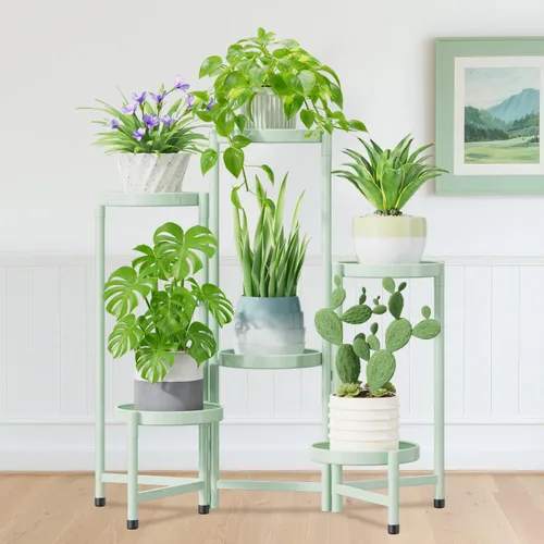 Miniatura 8 de iDavosic.ly Soporte para plantas para interiores y exteriores, estante esquinero de metal de 5 niveles, estante alto plegable para orquídeas