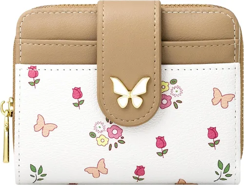 Miniatura 10 de BIAOTIE - Cartera para mujer con flores bonitas, con bloqueo RFID, tarjetero para tarjetas de crédito, monedero pequeño de dos pliegues