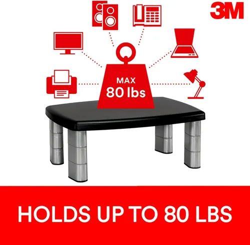 Miniatura 5 de Soporte ajustable para monitor 3M, altura ajustable de 1 pulgada a 5 7/8 pulgadas, sostiene 80 libras, 11 pulgadas de espacio entre columnas