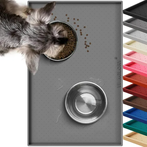 Miniatura 18 de Vivaglory - Tapete para comida de mascotas grande 24 (largo) x 16 (ancho) pulgadas o pequeño de 19 (largo) x 12 (ancho) pulgadas, impermeable, Negro