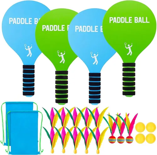 Juego de 2 juegos de pelota de remo de juguete para juegos de playa, divertido juego de raquetas de pádel, juguetes deportivos al aire libre para