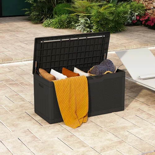 Miniatura 3 de Patiowell Caja de resina de 100 galones con cojín, caja de almacenamiento impermeable grande para exteriores para muebles de patio y herramientas