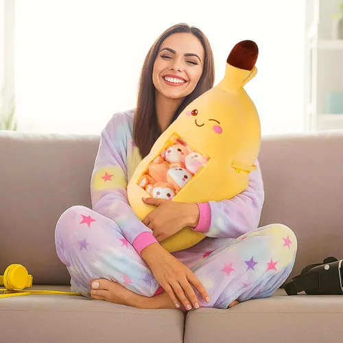 Miniatura 6 de Lewtemi Linda almohada de plátano Kawaii de peluche extraíble emocional de felpa con apoyo de gato dinosaurio regalo para la habitación del hogar