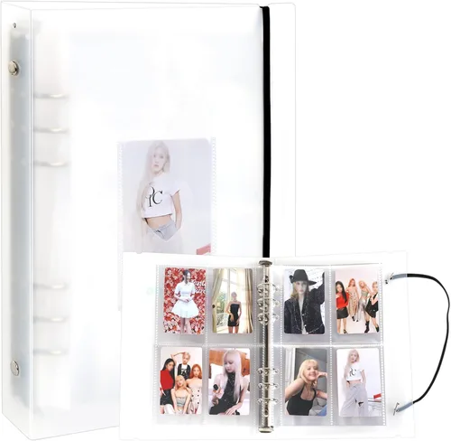 SHANGRLA Carpeta para tarjetas fotográficas A5 Kpop con 25 fundas de doble cara, organizador recargable de 6 anillos para tarjetas intercambiables