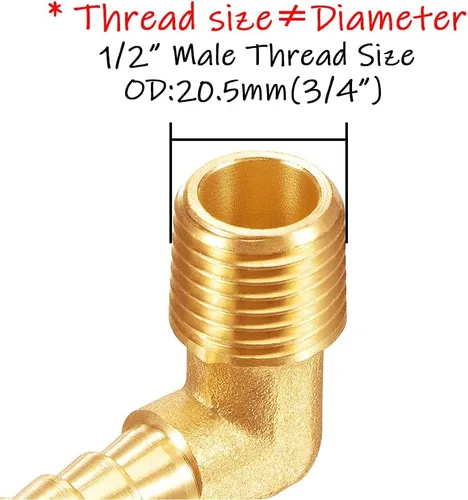 Miniatura 2 de Uenede 3 unids latón 1/2 "NPT macho a 5/8" Barb 90 grados codo rosca manguera manguera accesorios de púas para agua/aceite/gas