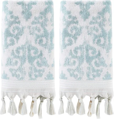 Miniatura 13 de SKL Home Mirage Fringe - Juego de 2 toallas de baño, 2 toallas de mano, color aguamarina