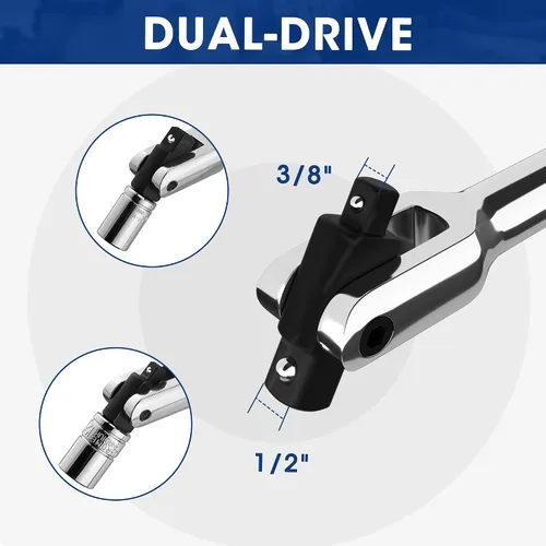 Miniatura 4 de WORKPRO Barra disyuntora de doble unidad, accionamiento de 3/8 pulgadas y 1/2 pulgadas, barras rompedoras resistentes, 24 pulgadas de longitud