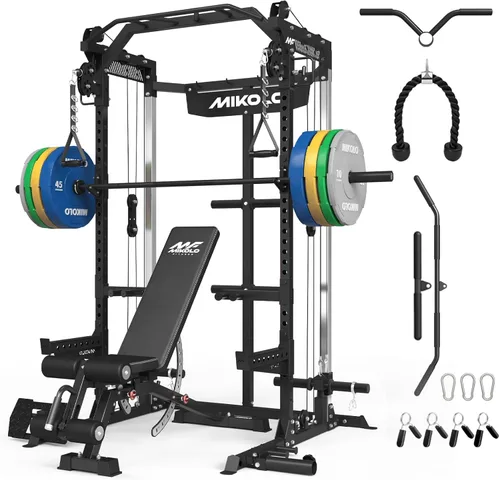 Miniatura 17 de Mikolo - Jaula de fuerza, estante de potencia de 2000LB con sistema de polea doble independiente, máquina de entrenamiento multifunción