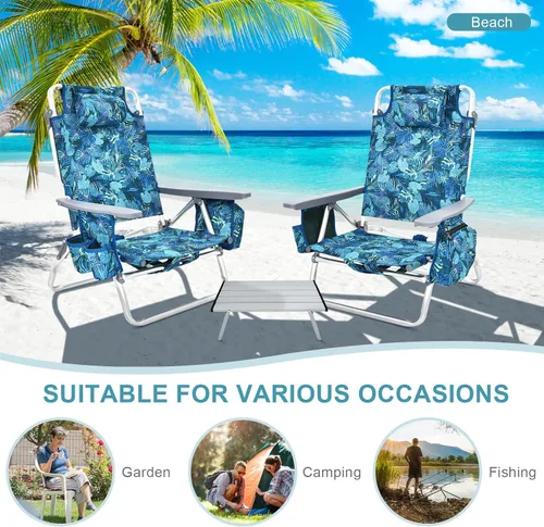 Miniatura 9 de S AFSTAR Juego de sillas de playa plegables, paquete de 2 sillas plegables y mesa pequeña de aluminio, sillas de camping ajustables de 5 posiciones