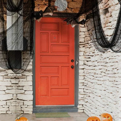Miniatura 6 de Yobbai Paquete de 6 telas espeluznantes negras – Decoraciones de Halloween – Tela de algodón de 30 x 72 pulgadas – Tela espeluznante para casa