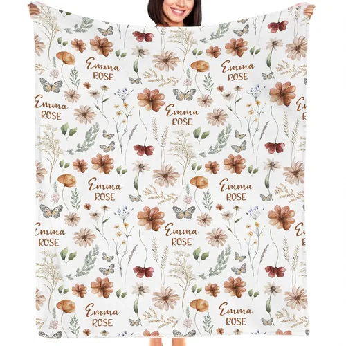 Miniatura 14 de NAZENTI Manta de bebé de elefante personalizada, manta de bebé niña personalizada con nombre y floral, regalo para niñas y niños, recién nacidos