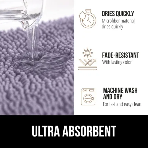 Miniatura 379 de Gorilla Grip - Tapete de baño de felpilla gruesa, suave y absorbente, secado rápido, de microfibra, con reverso de caucho, para piso de ducha, Nube