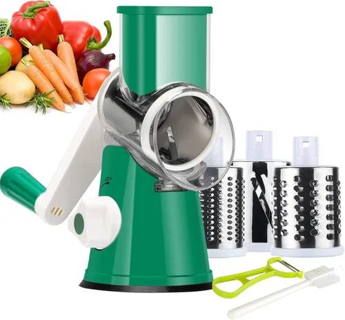 Miniatura 20 de Ourokhome rallador giratorio de queso con manivela manual, triturador de cocina con mandolina de velocidad, molinillo de frutos secos con mango
