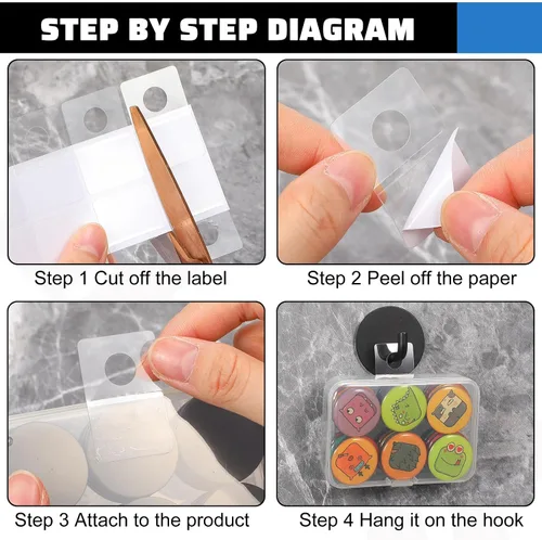 Miniatura 4 de Blulu 1500 Piezas Etiquetas Colgantes Transparentes con Ranura Agujero Pestañas Colgantes Autoadhesivas Etiquetas Colgantes Transparentes Plásticas