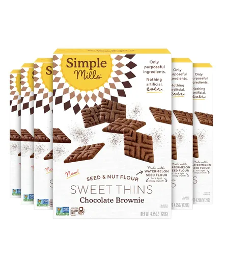 Simple Mills Sweet Thins Cookies, harina de semillas y nueces, brownie de chocolate, sin gluten, apto para paleo, aperitivos saludables, 4.25 onzas