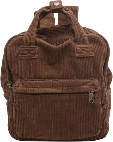 Makukke Mochila pequeña de pana para mujer, mini mochila estética casual, estilo vintage, color marrón
