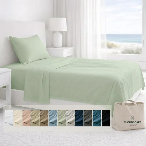 Miniatura 54 de Cloud Scape Linen - Juego de sábanas de algodón egipcio de doble capa, tamaño individual, tejido de satén de fibra larga, juego de 3 piezas, ropa