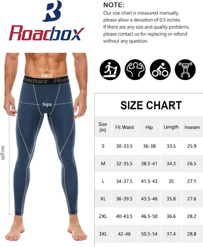Miniatura 6 de Roadbox - Paquete de 1, 2 o 3 pantalones de compresión para hombre con capa base atlética, leggings ajustados para correr, yoga y baloncesto