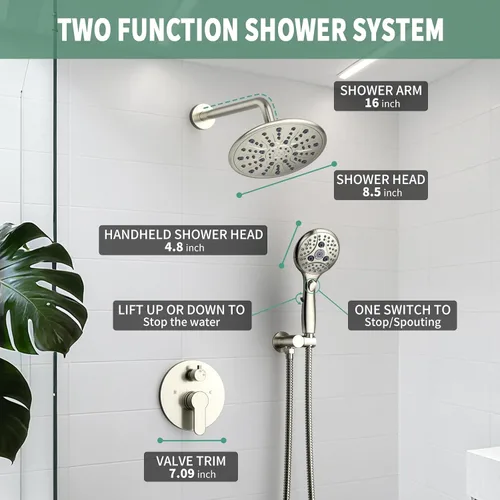 Miniatura 6 de SunCleanse Sistema de regadera, juego completo de grifo de ducha de lluvia para baño con cabezal de regadera de mano de 7 ajustes, incluye válvula