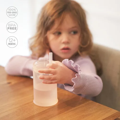 Miniatura 4 de Olababy Clear View - Taza de entrenamiento de silicona con tapa con pajilla, entrenador para sorber para niños de 12 meses en adelante, vasos Lila