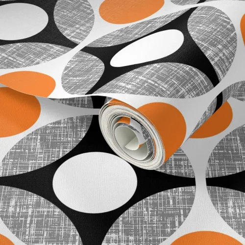 Miniatura 2 de Muestras de papel tapiz para despegar y pegar, huevos Mod Huevos Naranja Blanco Puntos Círculo Cocina de mediados de siglo Moderno Papel pintado