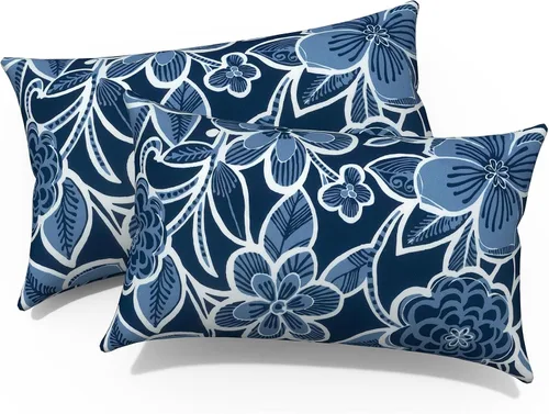 Miniatura 300 de Juego de 2 almohadas para exteriores de 16 x 16 pulgadas, repelentes al agua con interiores, para muebles de patio, hogar, jardín, geometría bohemia