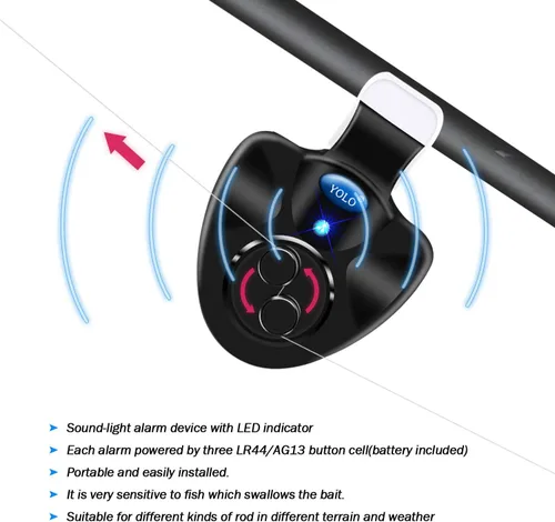 Miniatura 3 de 4 x Bombilla LED electrónica de pesca negra con alarma de sonido y alarma audible