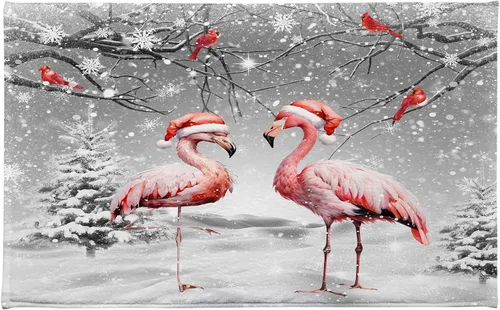 Miniatura 10 de HVEST Alfombras de baño de invierno, gnomos y cardenales en bosque nevado para decoración de baño, tapete antideslizante de mármol de nieve de Gris