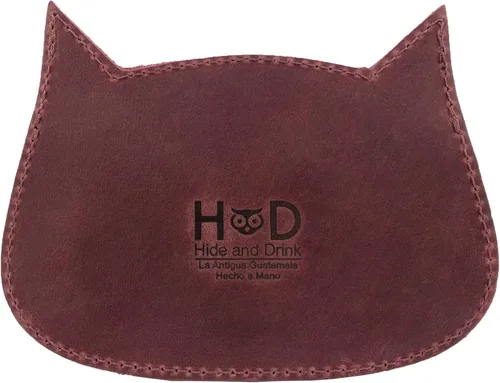 Miniatura 44 de Hide & Drink, Cartera en forma de gato, bolsa para monedas, soporte para dinero, accesorio de viaje, cuero de grano completo, hecho a mano, Negro