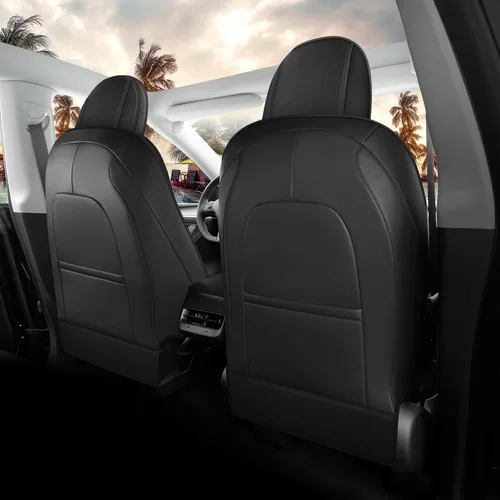 Miniatura 2 de Fundas de Asiento Negras para Tesla Model Y, Funda de Asiento de Coche Tesla de 12 Piezas, Impermeable, Cuero Nappa, Totalmente Envueltas, Negro