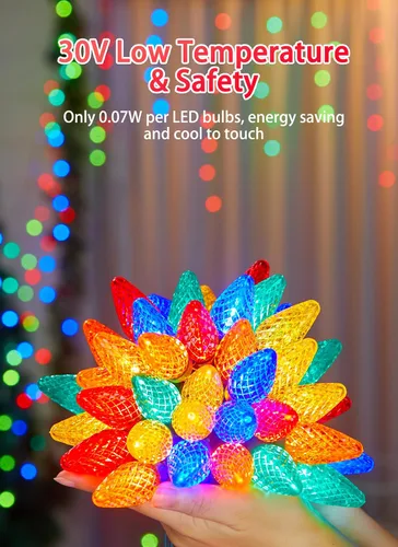 Miniatura 9 de Luces de Navidad C9 para exteriores, 114 pies, 150 luces LED C9 con temporizador y 8 modos de luz, luces impermeables de grado comercial conectables